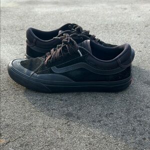 Vans Black Low-Top Suede & Canvas Sneakers with Red Heel Accent
